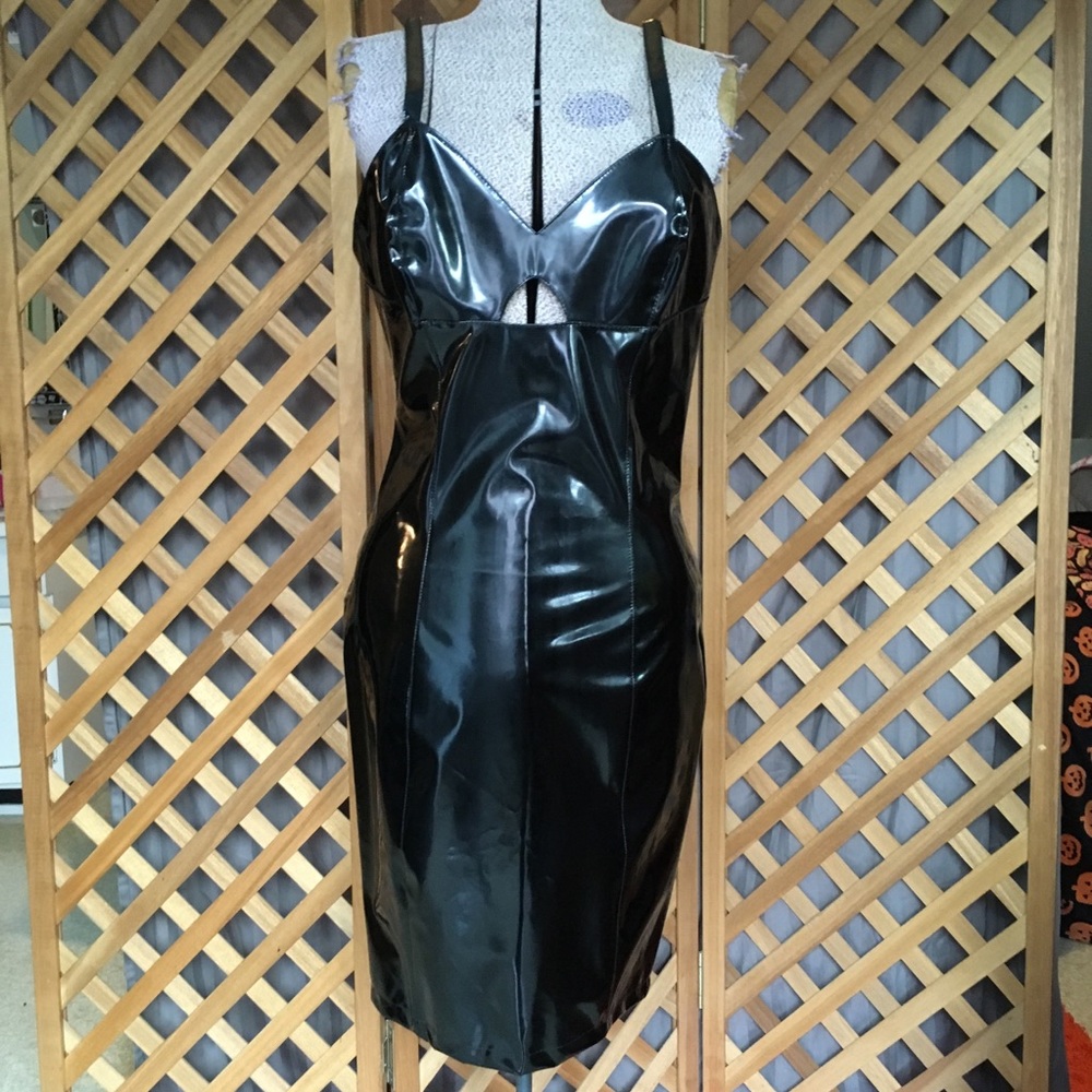 NWOT Black PVC Wiggle Dress Fetish Goth Clubwear